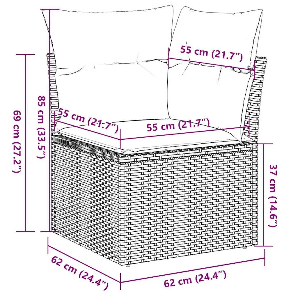 Garden Sofa Set 6 Piece Outdoor Furniture Grey Poly Rattan Patio Lounge with