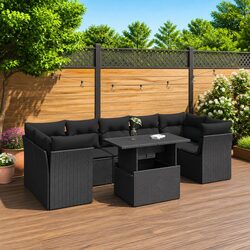 Garden Sofa Set 8 Piece Black Outdoor Furniture Patio Seating with Storage
