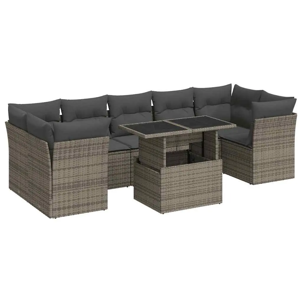 Garden Sofa Set Grey 8 Piece Poly Rattan Outdoor Furniture with Storage Cushions