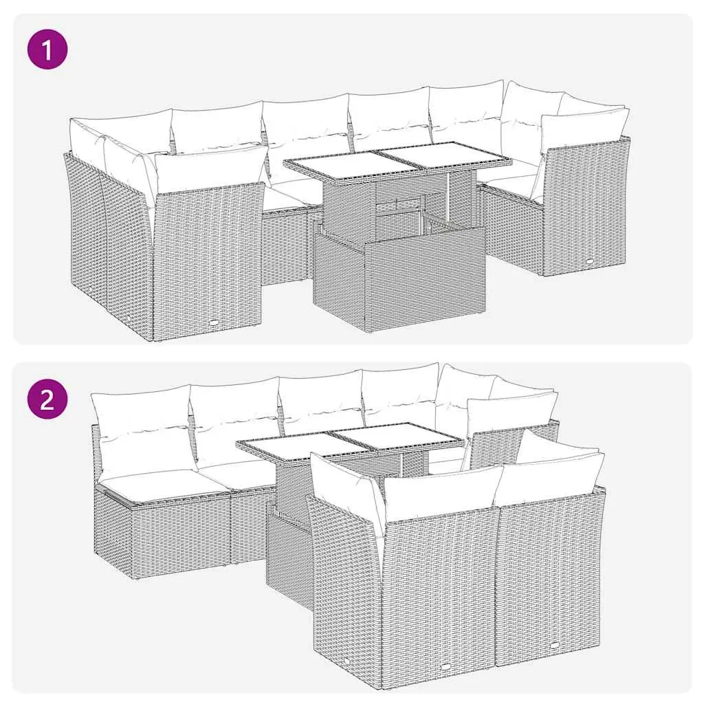 Garden Sofa Set Grey 8 Piece Poly Rattan Outdoor Furniture with Storage Cushions