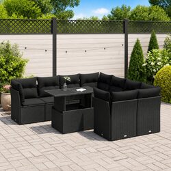 Garden Sofa Set 9 Piece Outdoor Furniture Black Poly Rattan Patio Lounge with