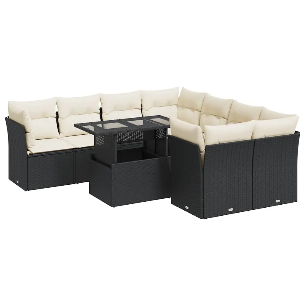 Garden Sofa Set Black 9 Piece Outdoor Furniture Poly Rattan Adjustable Table