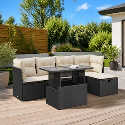 Compact 6 Piece Black Poly Rattan Sofa Set