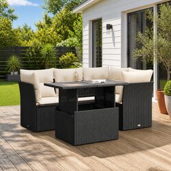 5 Piece Garden Sofa Set with Storage Cushions Black Outdoor Patio Furniture