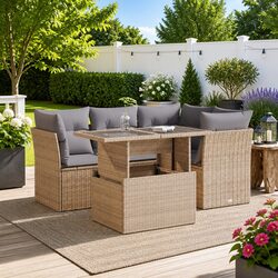 Garden Sofa Set 5 Piece Outdoor Furniture Beige Poly Rattan Patio Seating