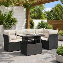 6 Piece Outdoor Garden Sofa Set Black Poly Rattan Furniture with Cushions
