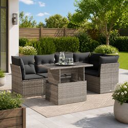 Garden Sofa Set 6 Piece Outdoor Furniture Grey Poly Rattan Patio Seating
