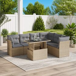 Beige 7-Piece Garden Sofa Set for Outdoors