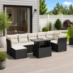 Garden Sofa Set 8 Piece Outdoor Furniture Black Poly Rattan Patio Sectional