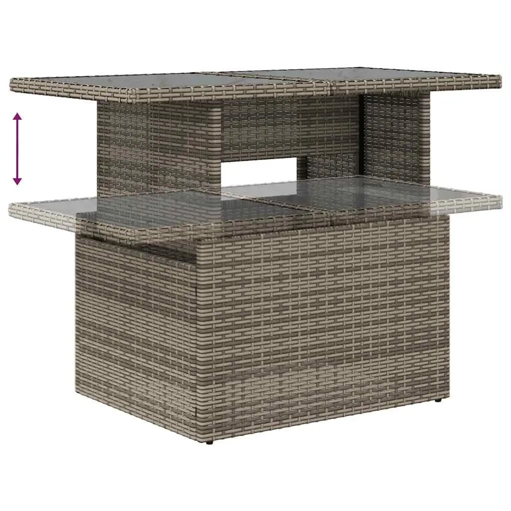 Garden Sofa Set Grey 8 Piece Outdoor Furniture Poly Rattan Patio Lounge with Storage Compartment and Adjustable Tabletop