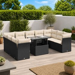 10 Piece Black Garden Sofa Set - Short and Functional