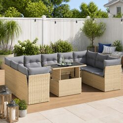 Concise 10-Piece Outdoor Sofa Set in Beige