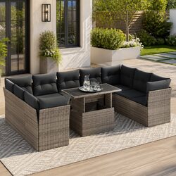 10-Piece Outdoor Garden Sofa Set, Grey Poly Rattan