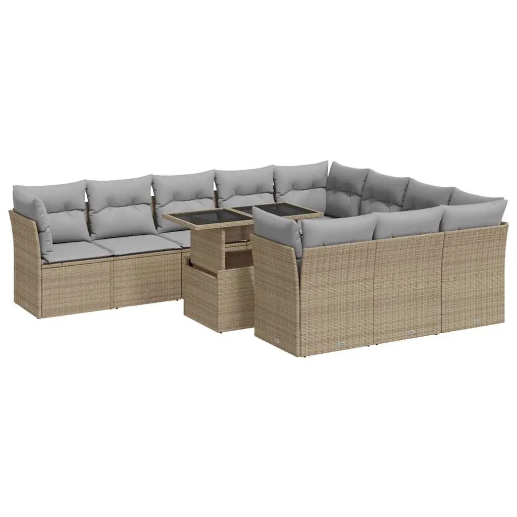 Garden Sofa Set 11 Piece Outdoor Furniture Beige Poly Rattan Patio Seating