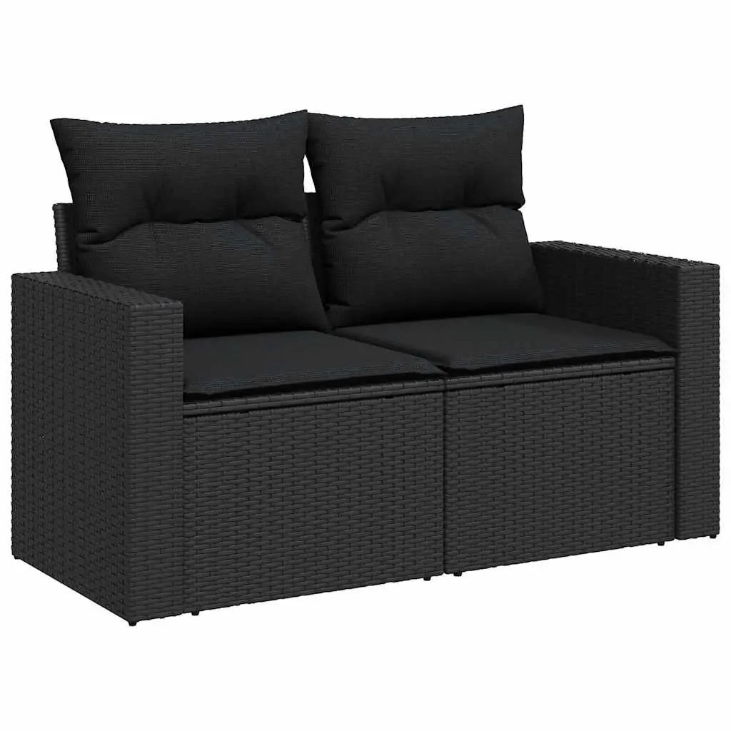 Garden Sofa Set Black 5 Piece Outdoor Furniture Poly Rattan with Adjustable Table and Storage Compartments