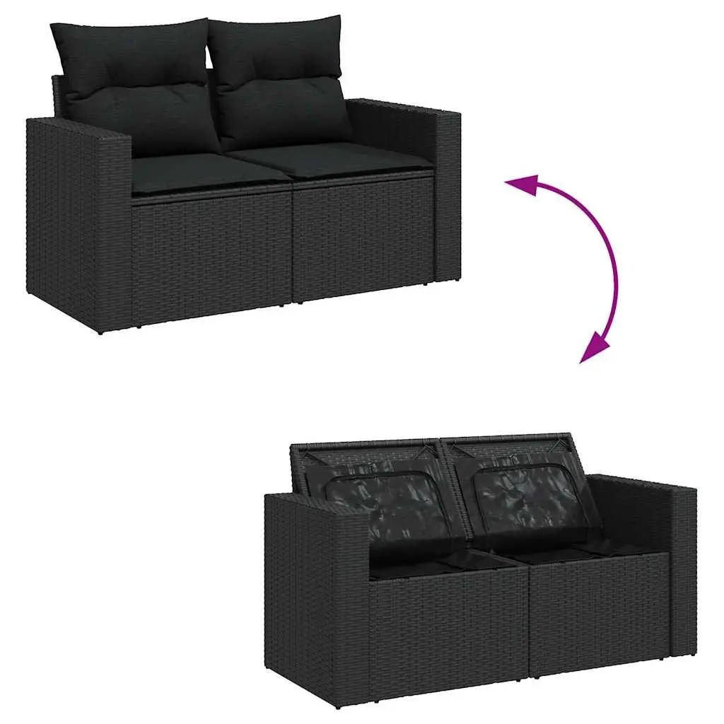 Garden Sofa Set Black 5 Piece Outdoor Furniture Poly Rattan with Adjustable Table and Storage Compartments