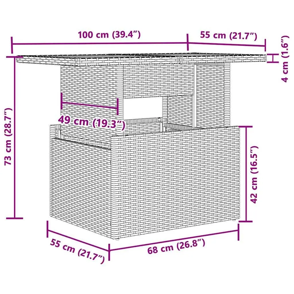 5 Piece Garden Sofa Set Black Poly Rattan Cushions Adjustable Table Storage Outdoor Furniture