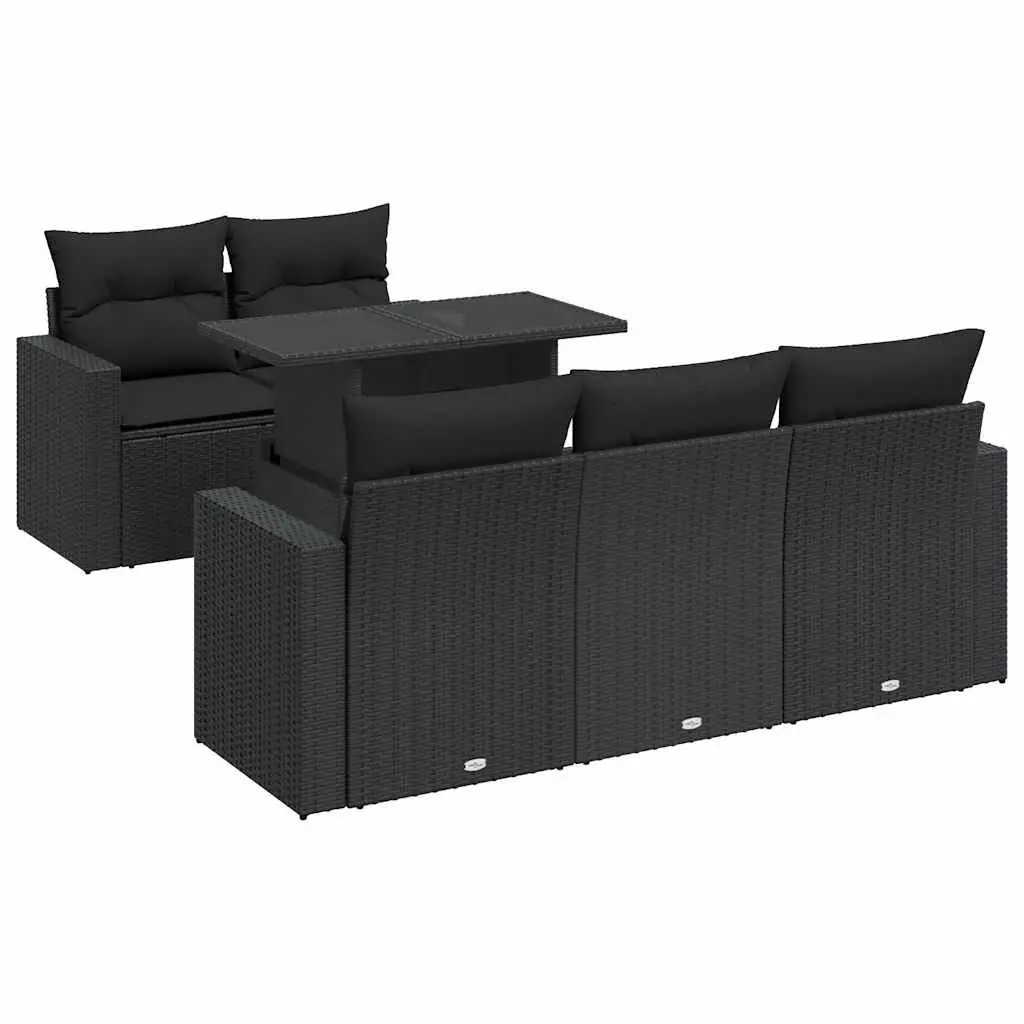 Garden Sofa Set Black 6 Piece Outdoor Patio Furniture Poly Rattan with Cushions