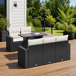 6-Piece Black Garden Sofa Set for Outdoors