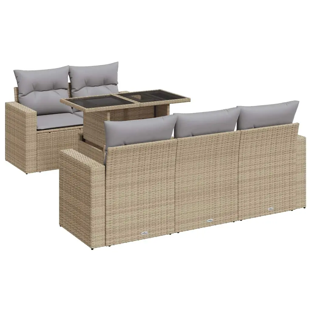 Garden Sofa Set Beige 6 Piece Outdoor Furniture PE Rattan Patio Sectional Lounge