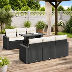7 Piece Garden Sofa Set Outdoor Patio Furniture Black Rattan with Cushions