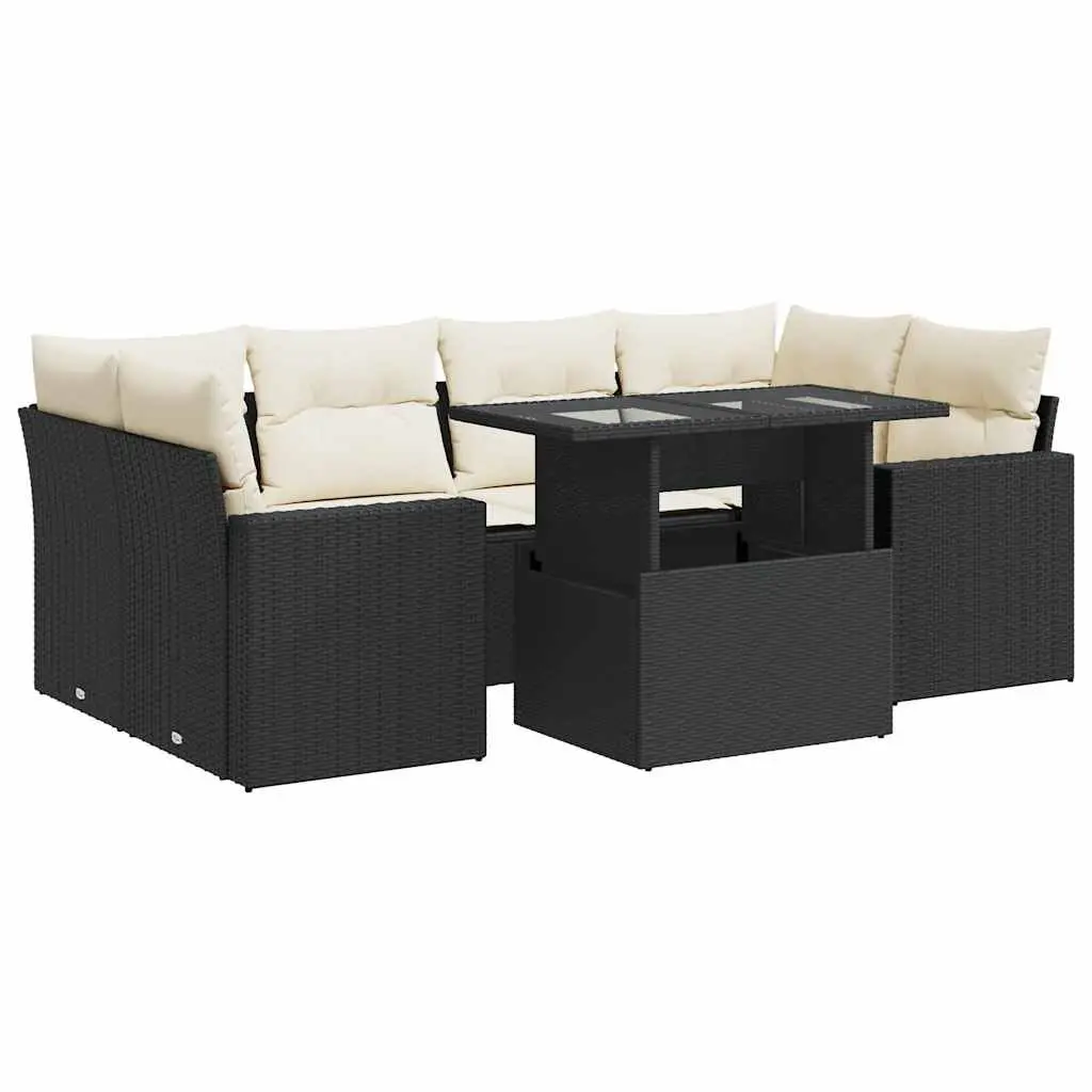 7 Piece Outdoor Sofa Set Black Weather-Resistant Cushions and Storage for Patio Furniture