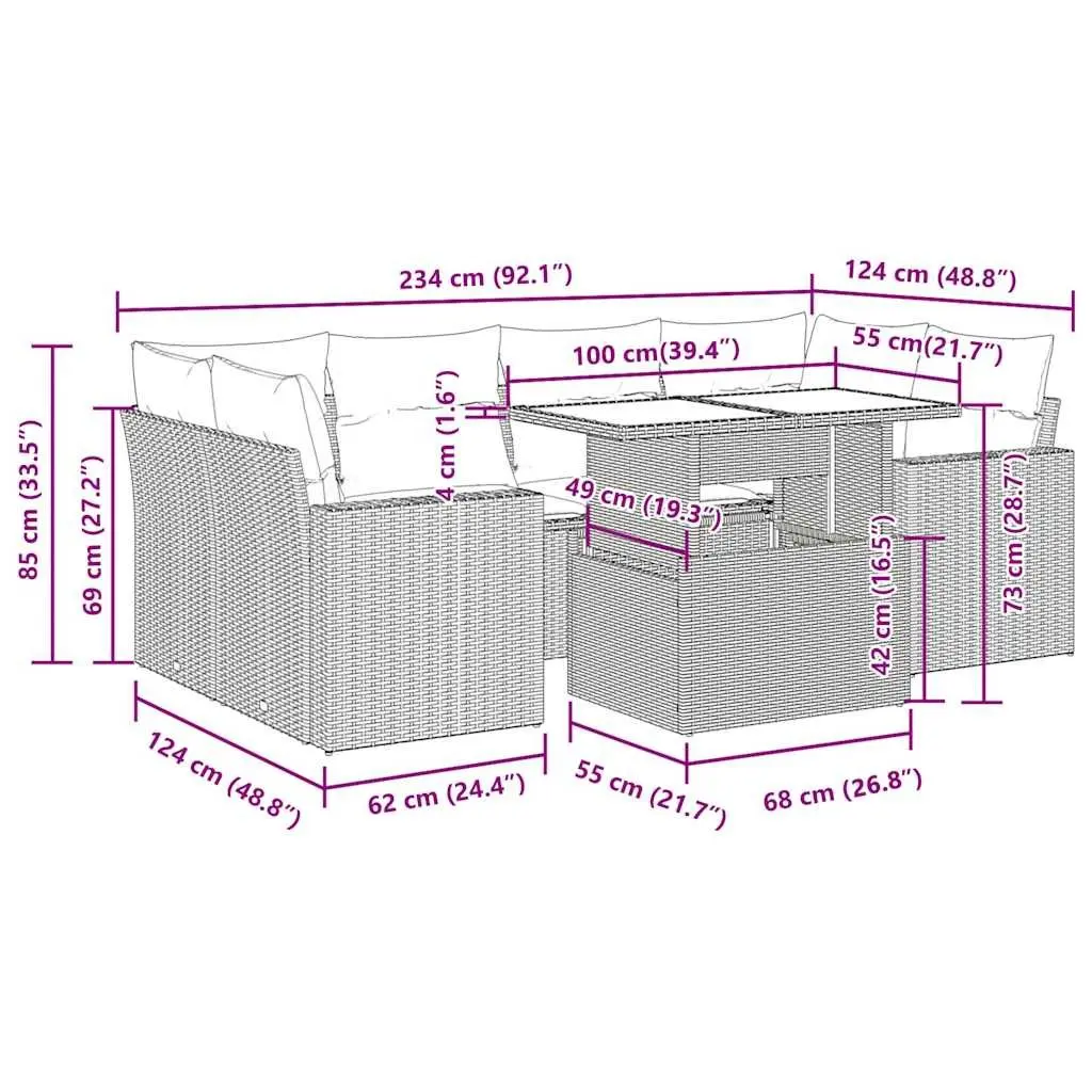7 Piece Outdoor Sofa Set Black Weather-Resistant Cushions and Storage for Patio Furniture