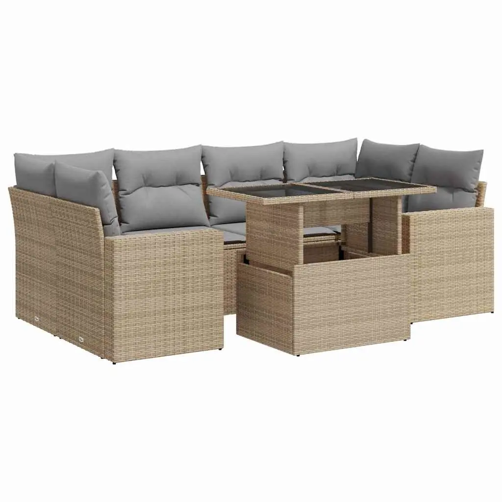 7 Piece Garden Sofa Set Beige Outdoor Patio Furniture with Storage Cushions