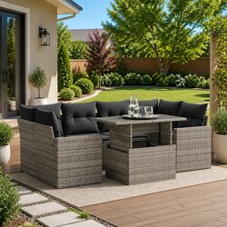 Concise 7-Piece Grey Outdoor Sofa Set Overview
