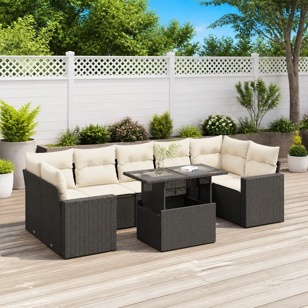 Garden Sofa Set Black 8 Piece Outdoor Furniture Patio Poly Rattan with Storage