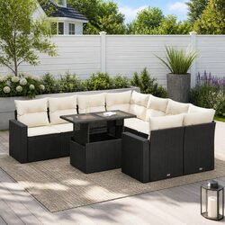 Garden Sofa Set 9 Piece Outdoor Furniture with Storage Cushions Black Rattan