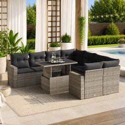 9 Piece Garden Sofa Set Grey Poly Rattan Outdoor Furniture Patio Lounge