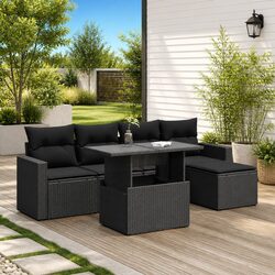 6-Piece Black Rattan Sofa Set for Outdoors