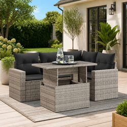 Garden Sofa Set 5 Piece Outdoor Patio Furniture Grey Poly Rattan with Cushions