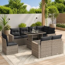 Garden Sofa Set 9 Piece Outdoor Furniture Grey Poly Rattan Patio Lounge Seating