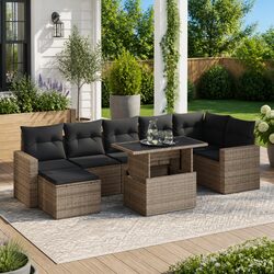 8-Piece Grey Outdoor Sofa Set with Cushions