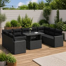 Garden Sofa Set 10 Piece Outdoor Furniture Black Poly Rattan Patio Seating