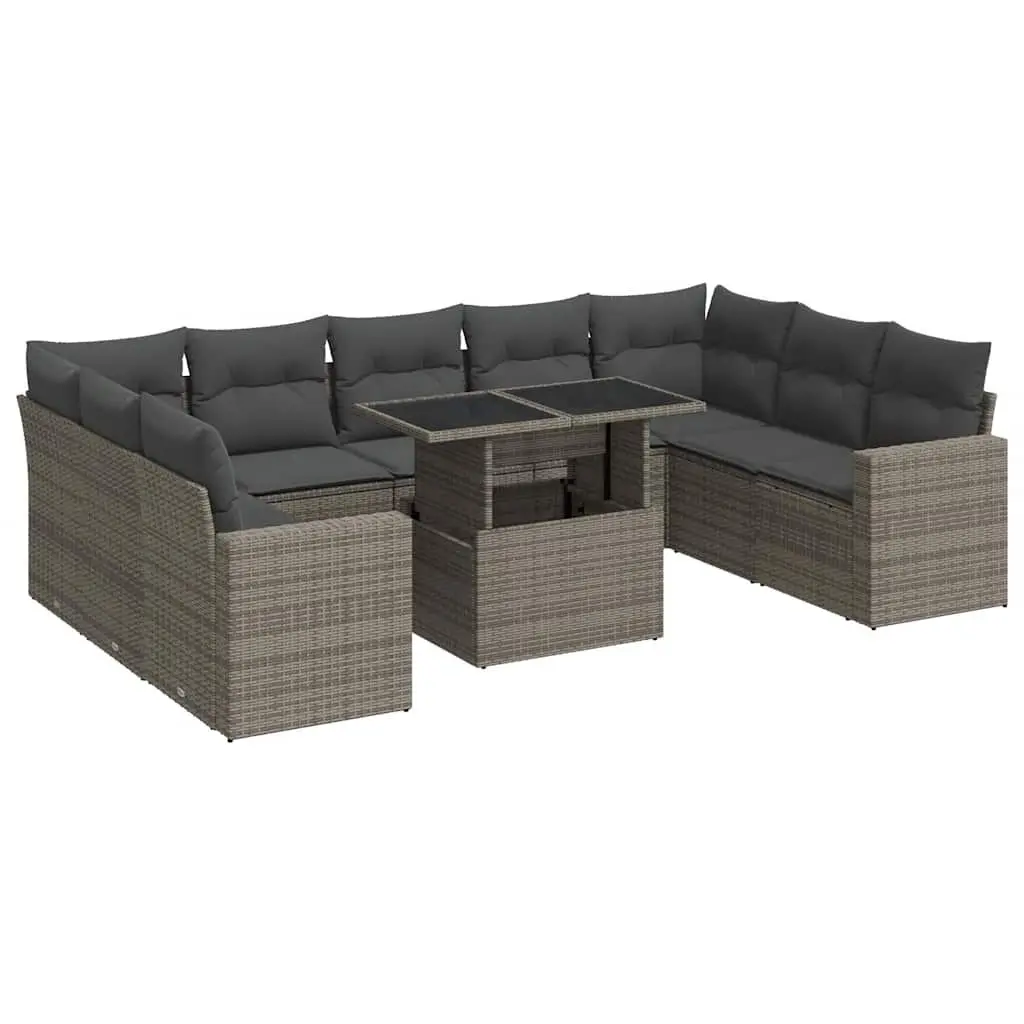 Garden Sofa Set Grey 10 Piece Outdoor Furniture Poly Rattan Adjustable Tabletop Removable Cushion Covers