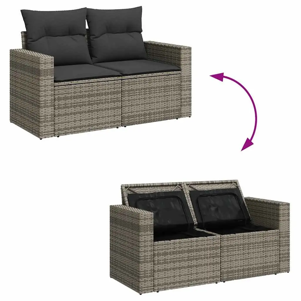 Garden Sofa Set Grey 10 Piece Outdoor Furniture Poly Rattan Adjustable Tabletop Removable Cushion Covers