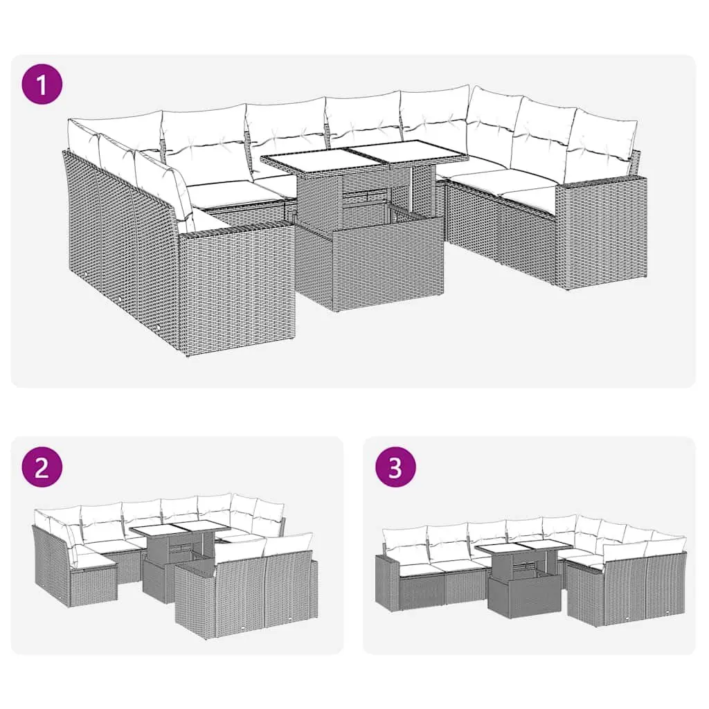 Garden Sofa Set Grey 10 Piece Outdoor Furniture Poly Rattan Adjustable Tabletop Removable Cushion Covers