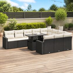 Garden Sofa Set 11 Piece Outdoor Patio Furniture Black Poly Rattan with Cushions