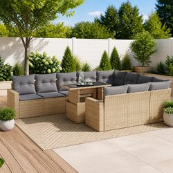 Outdoor Garden Sofa Set 11 Piece Patio Furniture with Storage Cushions Beige