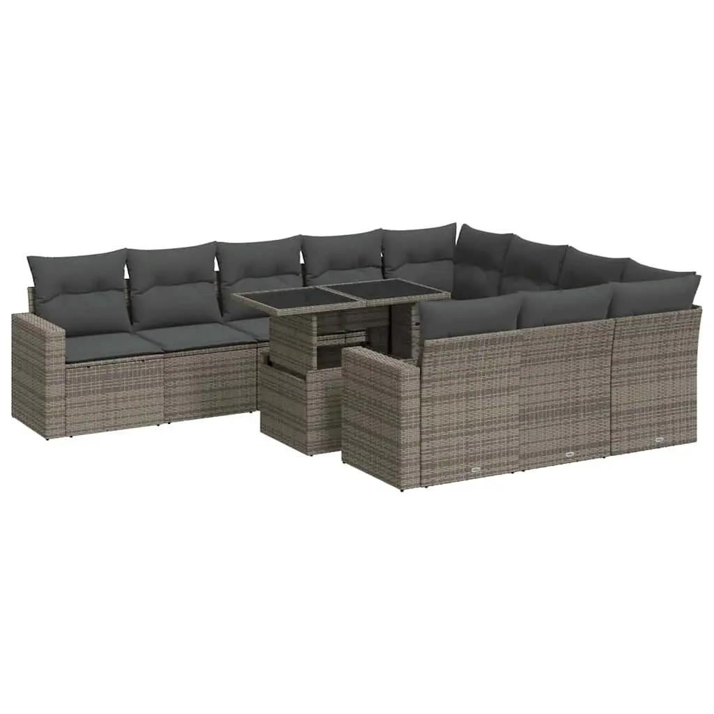 Garden Sofa Set Grey 11 Piece Outdoor Patio Furniture Poly Rattan with Storage