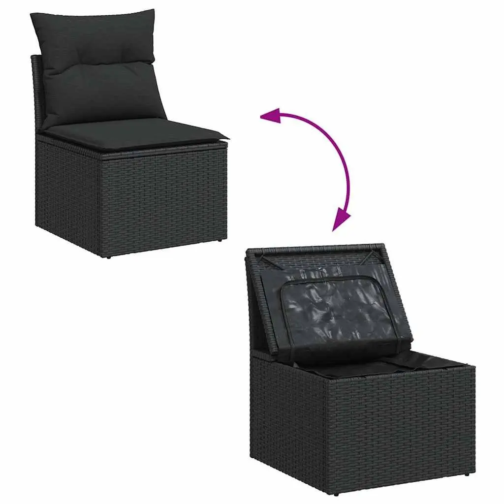 5 Piece Outdoor Garden Sofa Set with Storage Cushions Black Poly Rattan