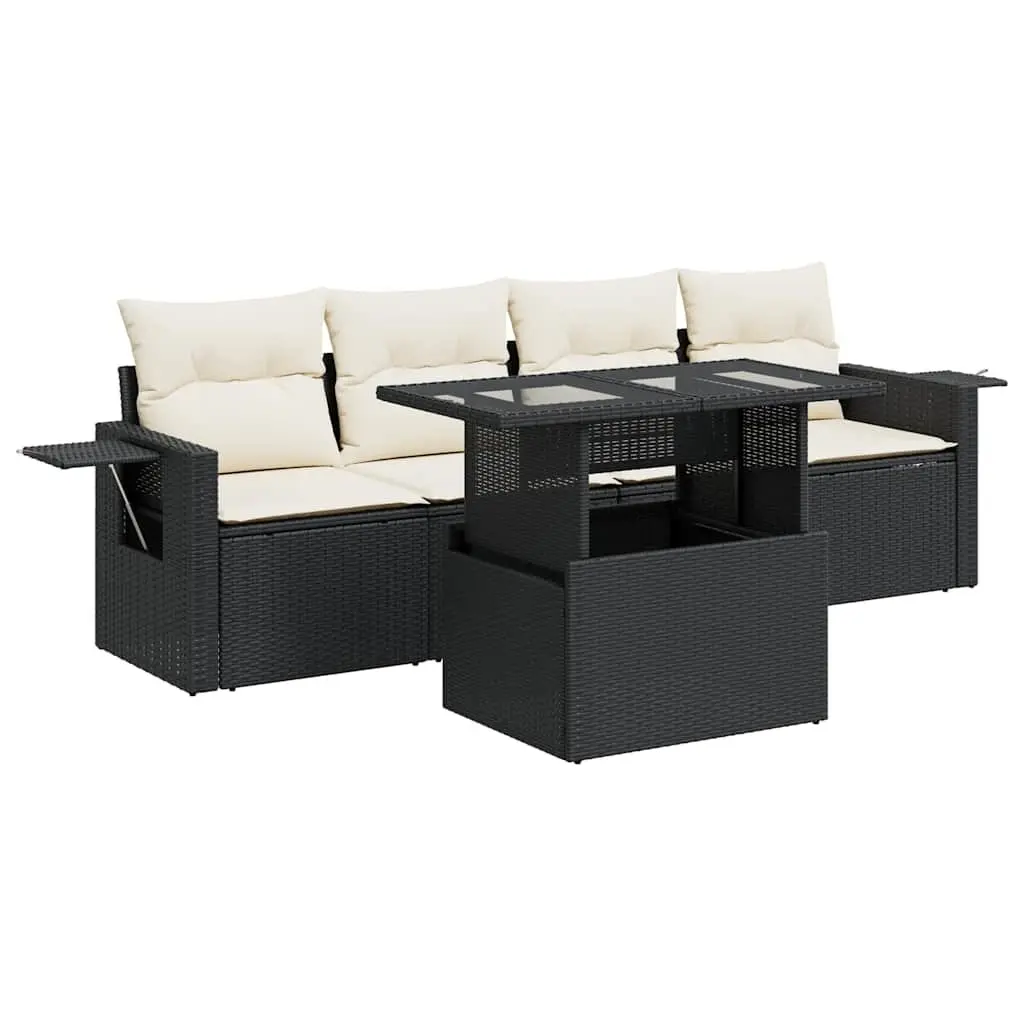 Garden Sofa Set Black 5 Piece Outdoor Furniture Adjustable Table Storage Function