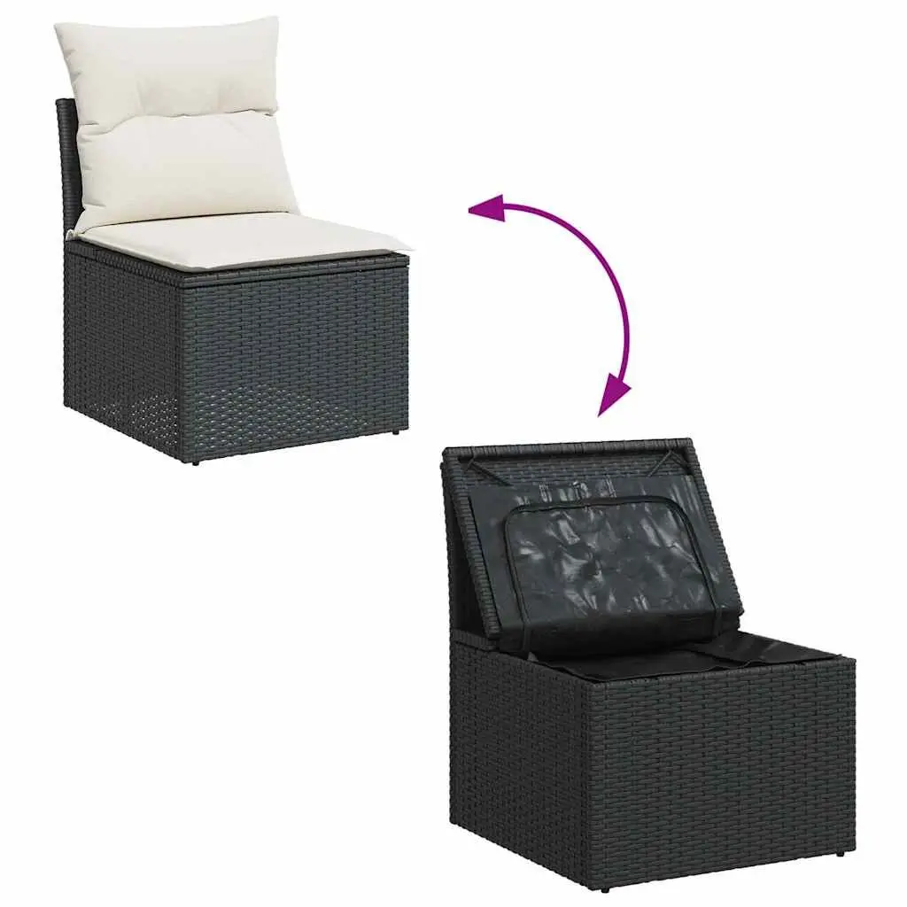 Garden Sofa Set Black 5 Piece Outdoor Furniture Adjustable Table Storage Function