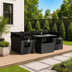 7-Piece Black Patio Sofa Set with Storage