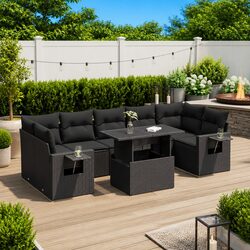 Garden Sofa Set 8 Piece Outdoor Furniture Patio Lounge Black Poly Rattan with