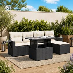 Garden Sofa Set 6 Piece Outdoor Furniture Black Poly Rattan with Cushions