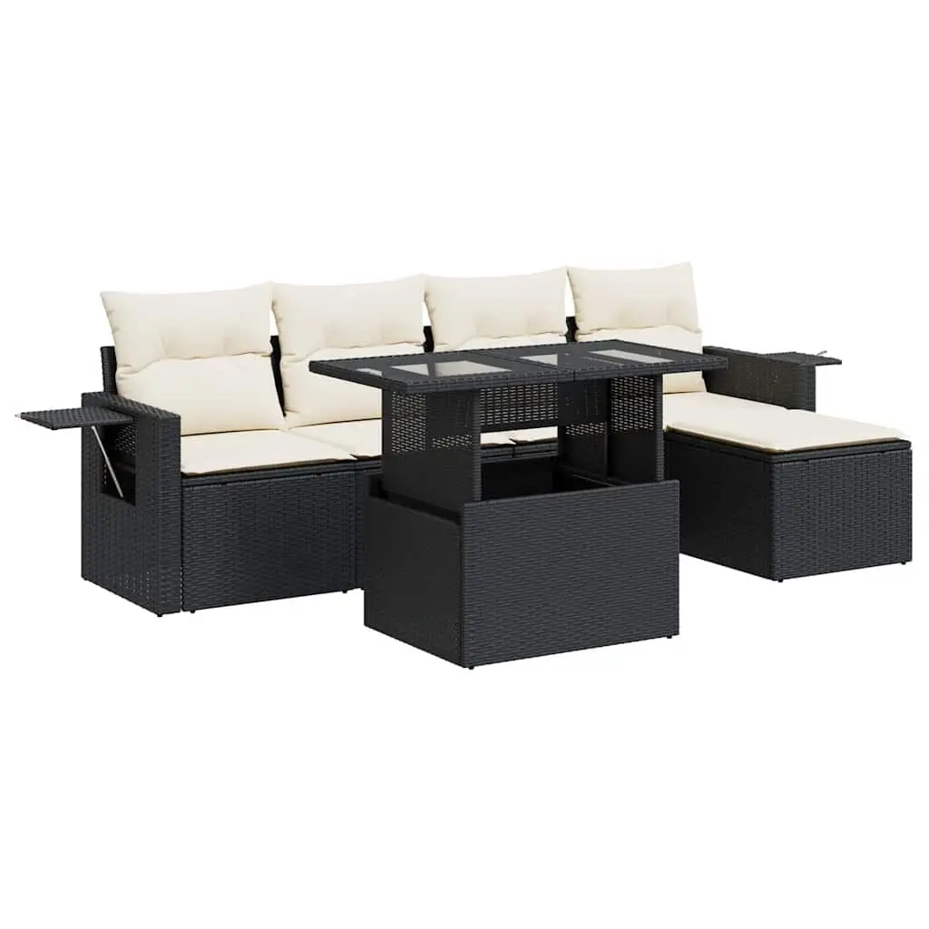 6-Piece Black Garden Sofa Set with Adjustable Table